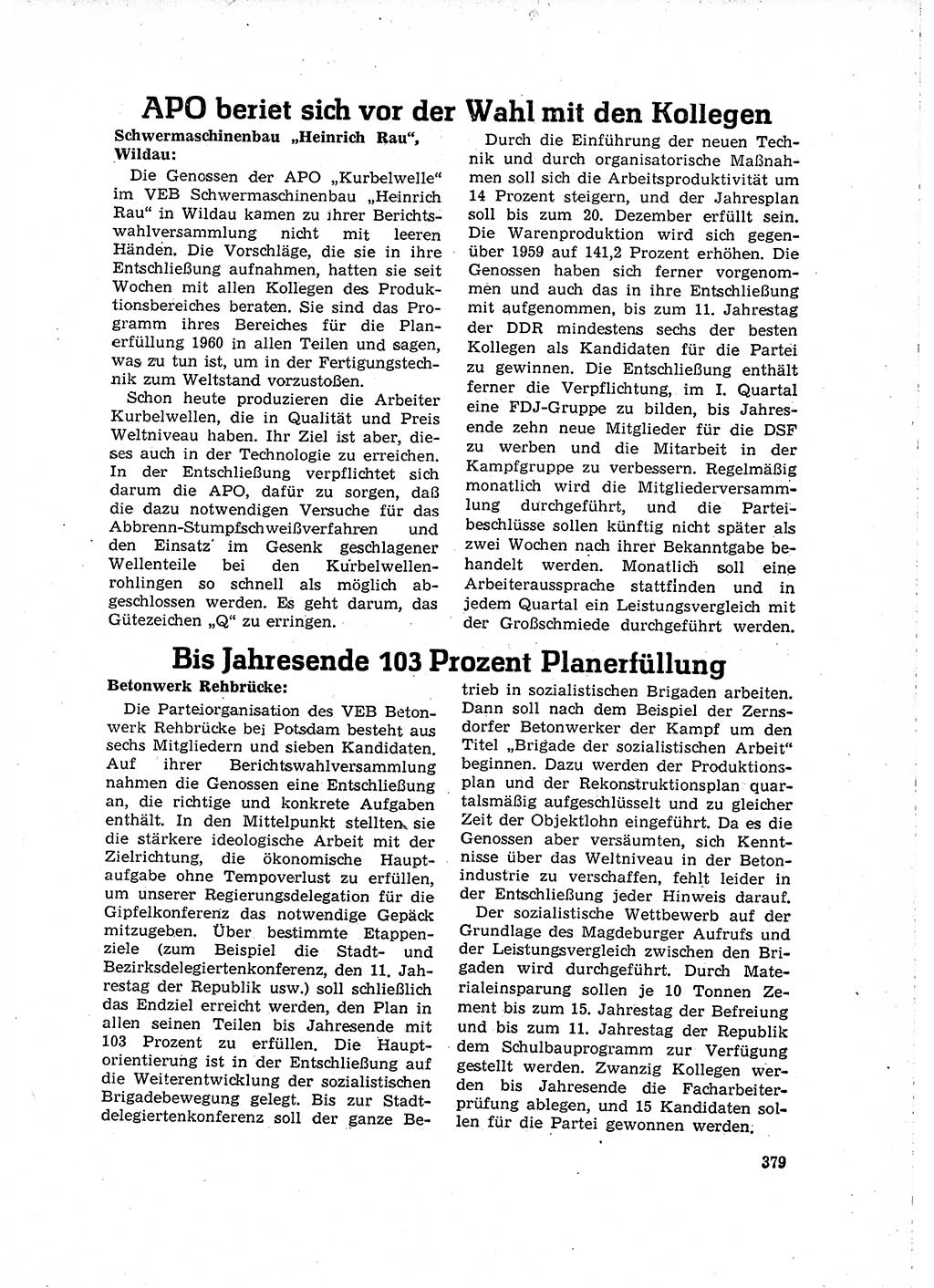 Neuer Weg (NW), Organ des Zentralkomitees (ZK) der SED (Sozialistische Einheitspartei Deutschlands) für Fragen des Parteilebens, 15. Jahrgang [Deutsche Demokratische Republik (DDR)] 1960, Seite 379 (NW ZK SED DDR 1960, S. 379)