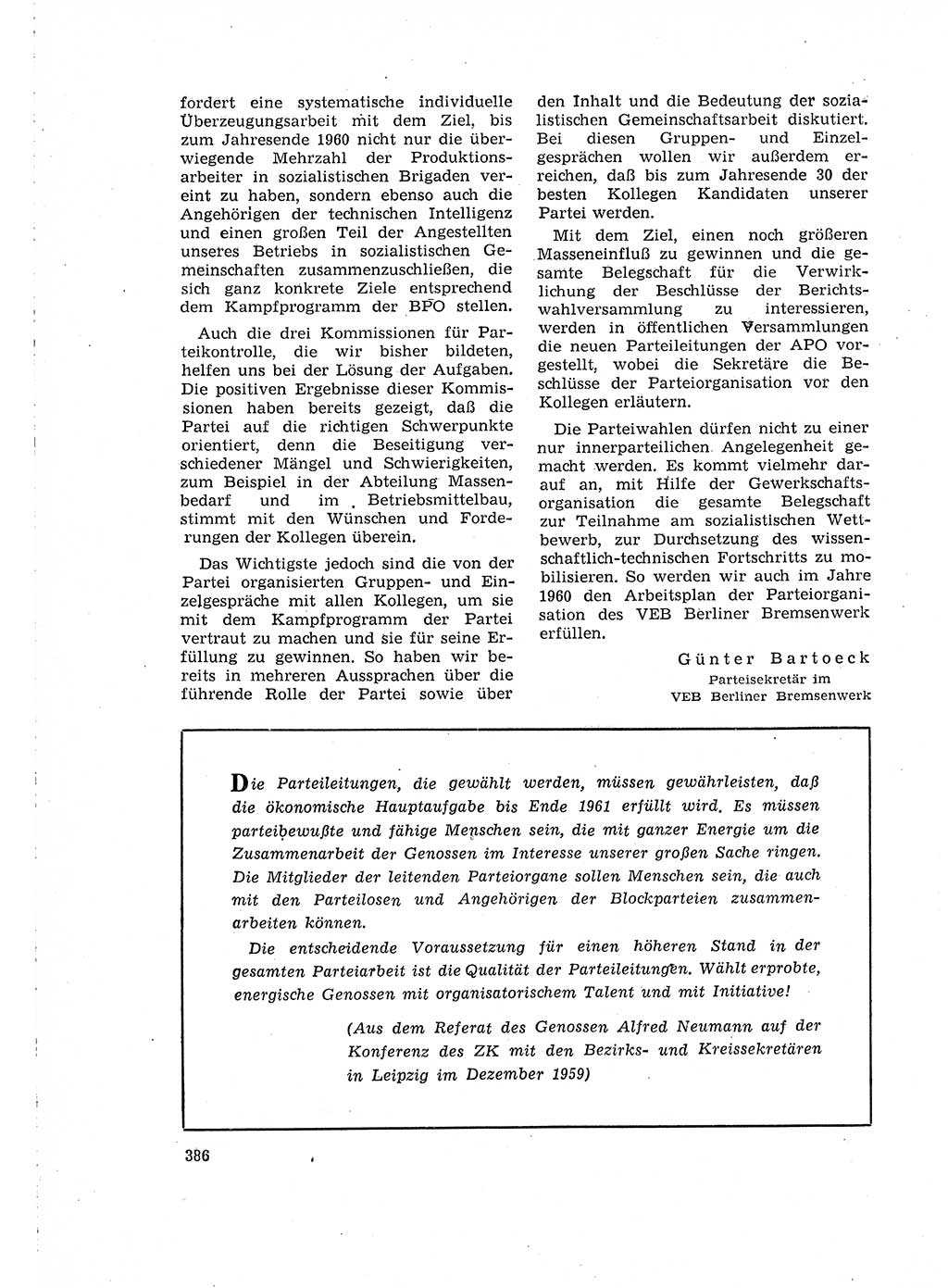 Neuer Weg (NW), Organ des Zentralkomitees (ZK) der SED (Sozialistische Einheitspartei Deutschlands) für Fragen des Parteilebens, 15. Jahrgang [Deutsche Demokratische Republik (DDR)] 1960, Seite 386 (NW ZK SED DDR 1960, S. 386)