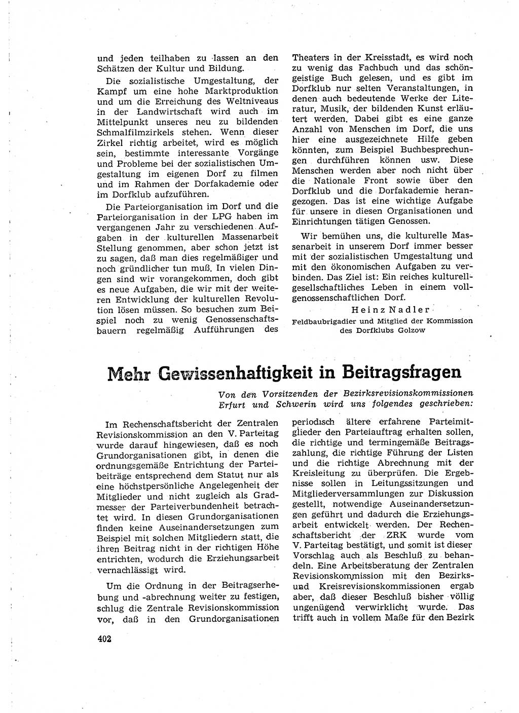 Neuer Weg (NW), Organ des Zentralkomitees (ZK) der SED (Sozialistische Einheitspartei Deutschlands) für Fragen des Parteilebens, 15. Jahrgang [Deutsche Demokratische Republik (DDR)] 1960, Seite 402 (NW ZK SED DDR 1960, S. 402)