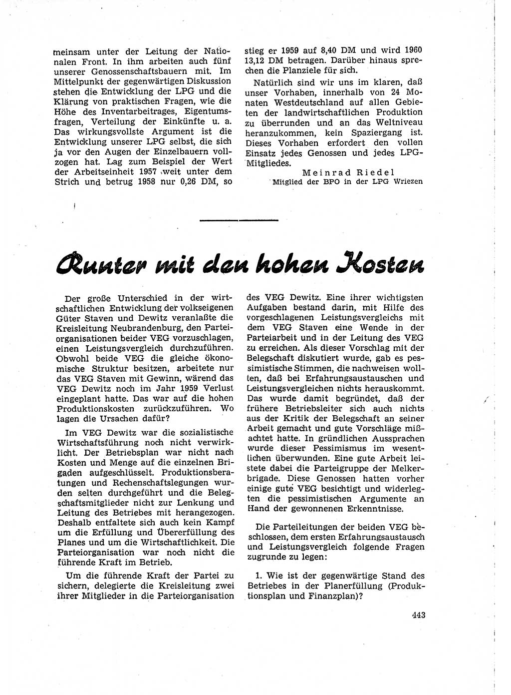 Neuer Weg (NW), Organ des Zentralkomitees (ZK) der SED (Sozialistische Einheitspartei Deutschlands) für Fragen des Parteilebens, 15. Jahrgang [Deutsche Demokratische Republik (DDR)] 1960, Seite 443 (NW ZK SED DDR 1960, S. 443)