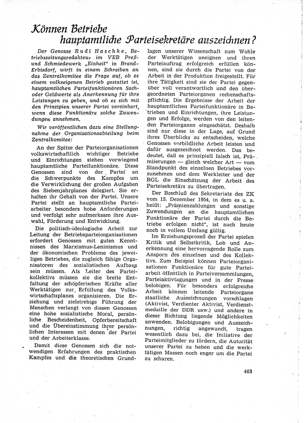 Neuer Weg (NW), Organ des Zentralkomitees (ZK) der SED (Sozialistische Einheitspartei Deutschlands) für Fragen des Parteilebens, 15. Jahrgang [Deutsche Demokratische Republik (DDR)] 1960, Seite 463 (NW ZK SED DDR 1960, S. 463)