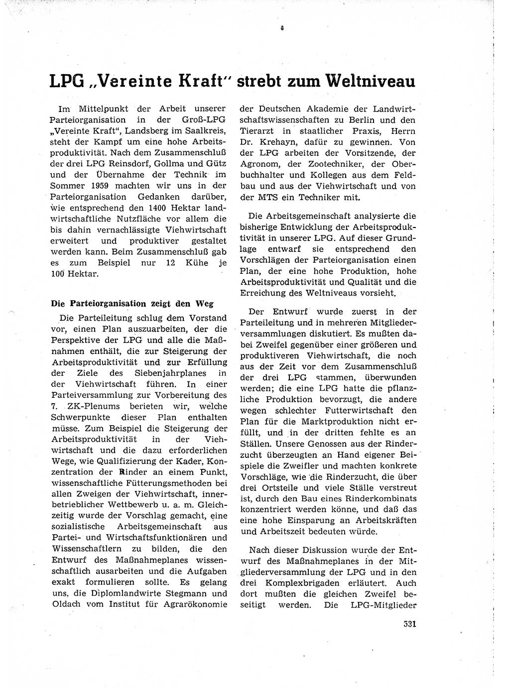 Neuer Weg (NW), Organ des Zentralkomitees (ZK) der SED (Sozialistische Einheitspartei Deutschlands) für Fragen des Parteilebens, 15. Jahrgang [Deutsche Demokratische Republik (DDR)] 1960, Seite 531 (NW ZK SED DDR 1960, S. 531)