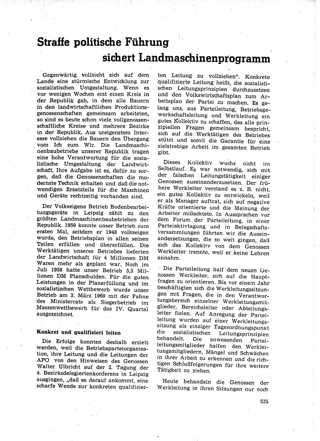 Neuer Weg (NW), Organ des Zentralkomitees (ZK) der SED (Sozialistische Einheitspartei Deutschlands) für Fragen des Parteilebens, 15. Jahrgang [Deutsche Demokratische Republik (DDR)] 1960, Seite 535 (NW ZK SED DDR 1960, S. 535)