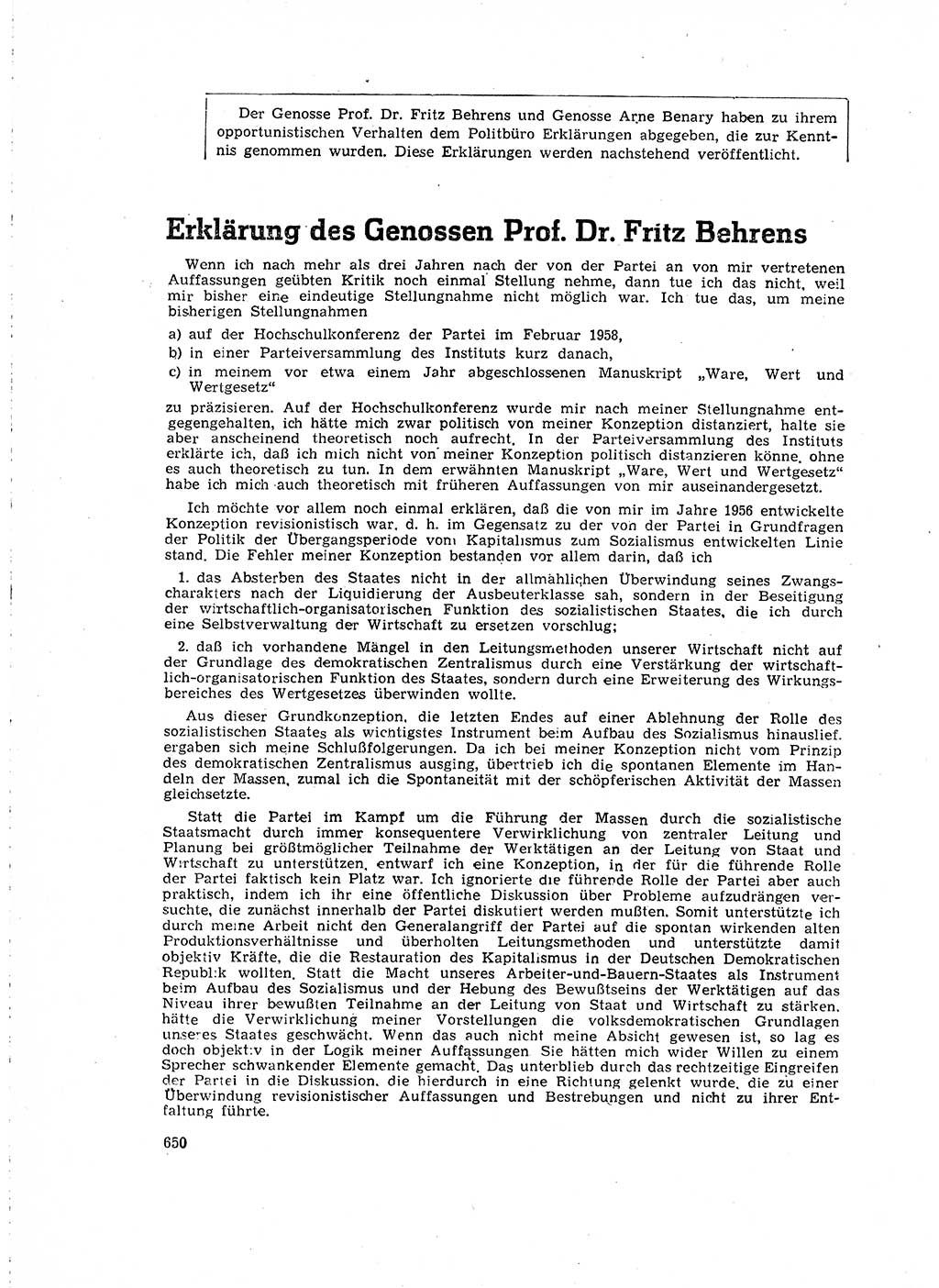 Neuer Weg (NW), Organ des Zentralkomitees (ZK) der SED (Sozialistische Einheitspartei Deutschlands) für Fragen des Parteilebens, 15. Jahrgang [Deutsche Demokratische Republik (DDR)] 1960, Seite 650 (NW ZK SED DDR 1960, S. 650)