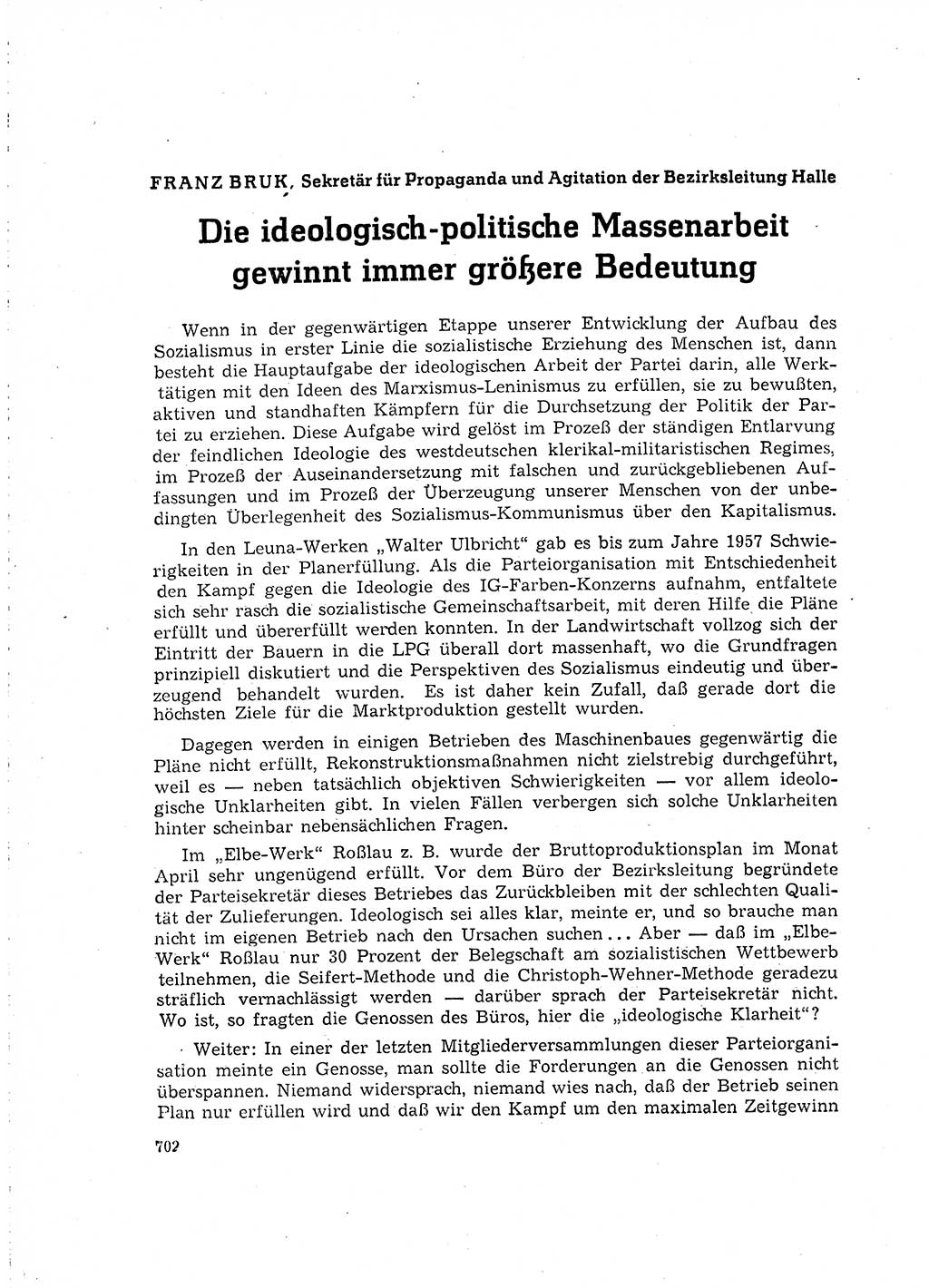 Neuer Weg (NW), Organ des Zentralkomitees (ZK) der SED (Sozialistische Einheitspartei Deutschlands) für Fragen des Parteilebens, 15. Jahrgang [Deutsche Demokratische Republik (DDR)] 1960, Seite 702 (NW ZK SED DDR 1960, S. 702)