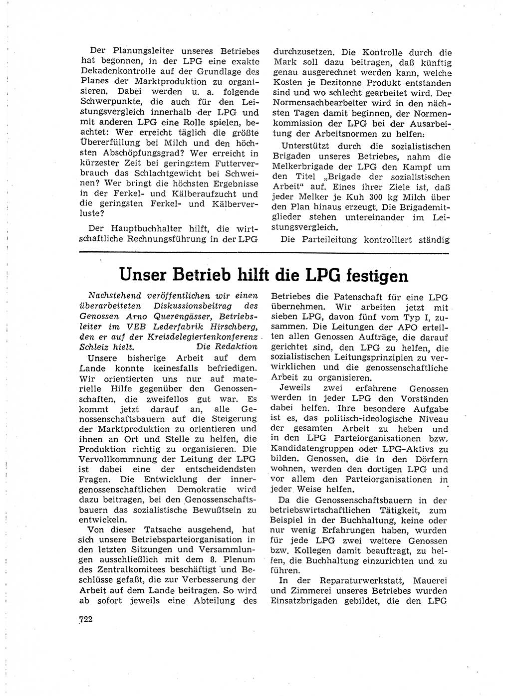 Neuer Weg (NW), Organ des Zentralkomitees (ZK) der SED (Sozialistische Einheitspartei Deutschlands) für Fragen des Parteilebens, 15. Jahrgang [Deutsche Demokratische Republik (DDR)] 1960, Seite 722 (NW ZK SED DDR 1960, S. 722)