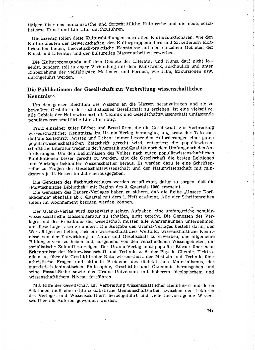 Neuer Weg (NW), Organ des Zentralkomitees (ZK) der SED (Sozialistische Einheitspartei Deutschlands) für Fragen des Parteilebens, 15. Jahrgang [Deutsche Demokratische Republik (DDR)] 1960, Seite 747 (NW ZK SED DDR 1960, S. 747)