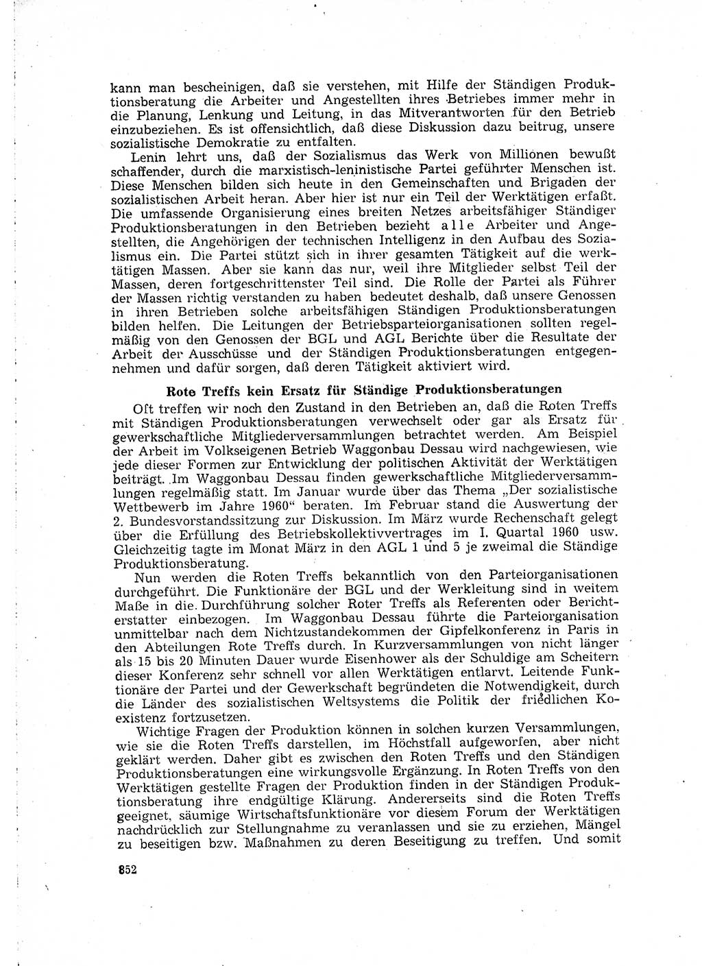 Neuer Weg (NW), Organ des Zentralkomitees (ZK) der SED (Sozialistische Einheitspartei Deutschlands) für Fragen des Parteilebens, 15. Jahrgang [Deutsche Demokratische Republik (DDR)] 1960, Seite 852 (NW ZK SED DDR 1960, S. 852)