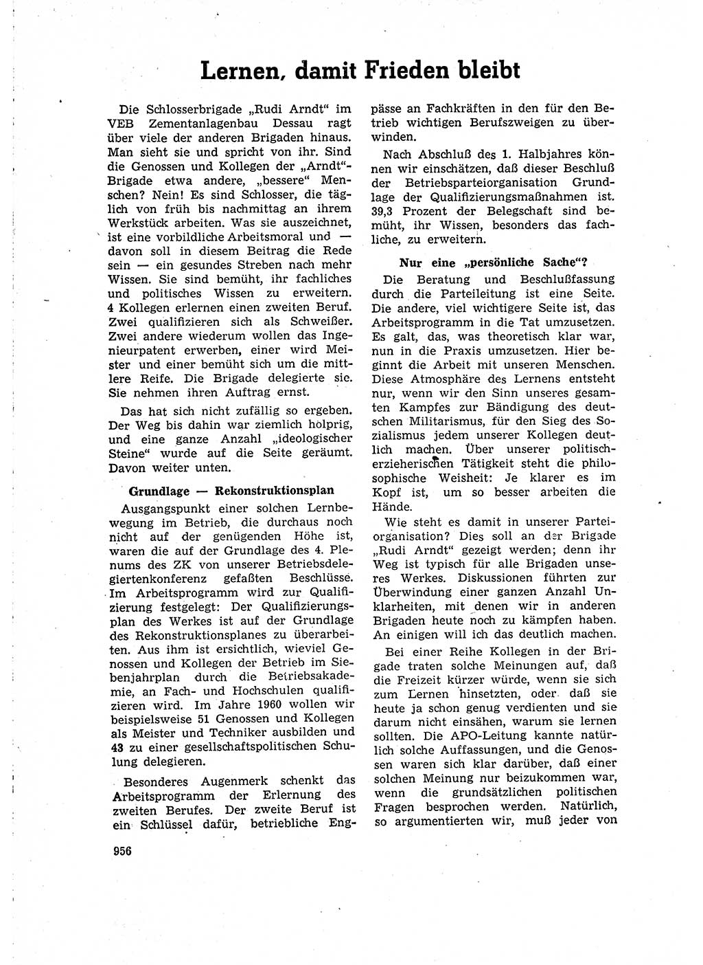 Neuer Weg (NW), Organ des Zentralkomitees (ZK) der SED (Sozialistische Einheitspartei Deutschlands) für Fragen des Parteilebens, 15. Jahrgang [Deutsche Demokratische Republik (DDR)] 1960, Seite 956 (NW ZK SED DDR 1960, S. 956)