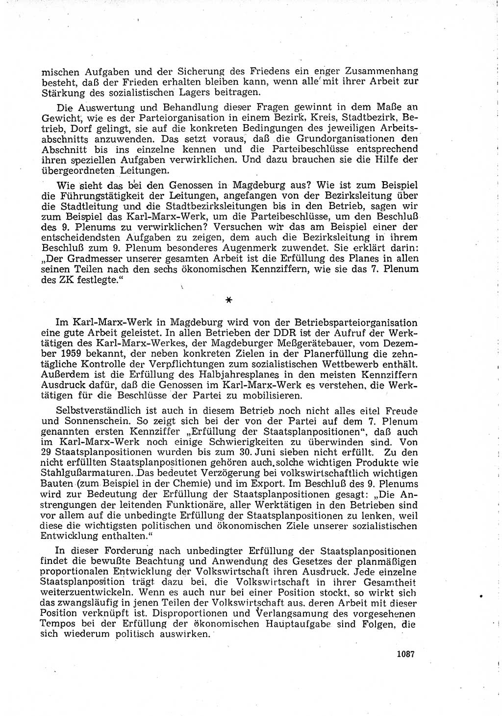 Neuer Weg (NW), Organ des Zentralkomitees (ZK) der SED (Sozialistische Einheitspartei Deutschlands) für Fragen des Parteilebens, 15. Jahrgang [Deutsche Demokratische Republik (DDR)] 1960, Seite 1087 (NW ZK SED DDR 1960, S. 1087)