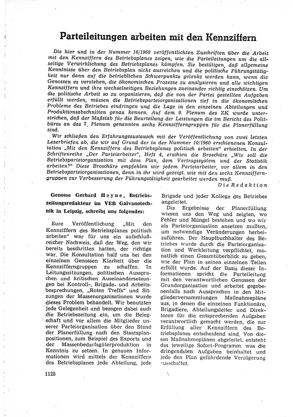 Neuer Weg (NW), Organ des Zentralkomitees (ZK) der SED (Sozialistische Einheitspartei Deutschlands) für Fragen des Parteilebens, 15. Jahrgang [Deutsche Demokratische Republik (DDR)] 1960, Seite 1128 (NW ZK SED DDR 1960, S. 1128)