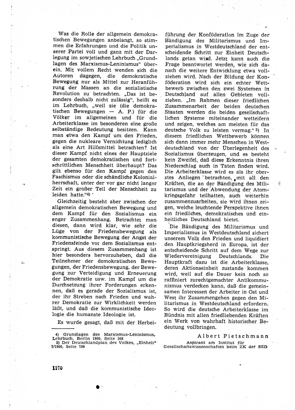 Neuer Weg (NW), Organ des Zentralkomitees (ZK) der SED (Sozialistische Einheitspartei Deutschlands) für Fragen des Parteilebens, 15. Jahrgang [Deutsche Demokratische Republik (DDR)] 1960, Seite 1170 (NW ZK SED DDR 1960, S. 1170)