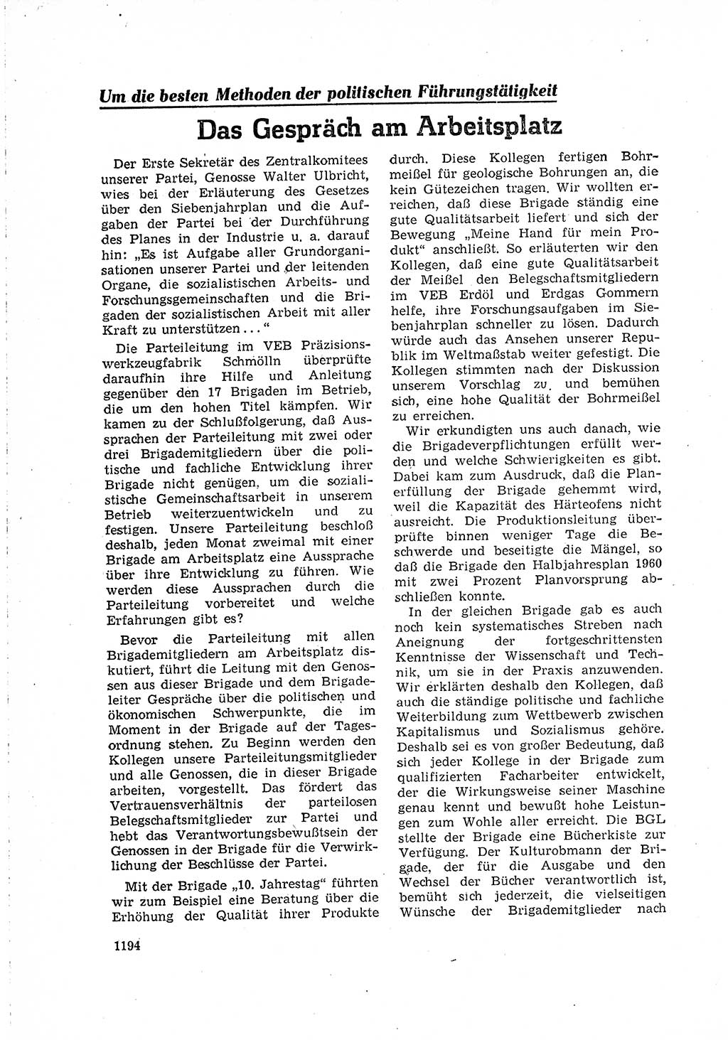 Neuer Weg (NW), Organ des Zentralkomitees (ZK) der SED (Sozialistische Einheitspartei Deutschlands) für Fragen des Parteilebens, 15. Jahrgang [Deutsche Demokratische Republik (DDR)] 1960, Seite 1194 (NW ZK SED DDR 1960, S. 1194)