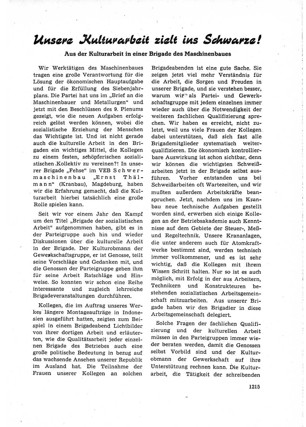 Neuer Weg (NW), Organ des Zentralkomitees (ZK) der SED (Sozialistische Einheitspartei Deutschlands) für Fragen des Parteilebens, 15. Jahrgang [Deutsche Demokratische Republik (DDR)] 1960, Seite 1215 (NW ZK SED DDR 1960, S. 1215)