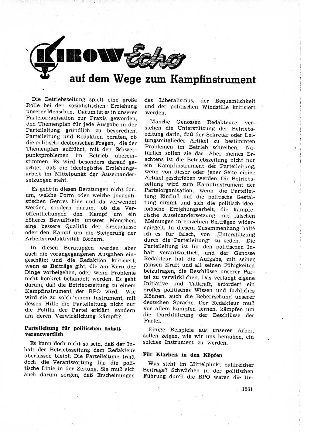 Neuer Weg (NW), Organ des Zentralkomitees (ZK) der SED (Sozialistische Einheitspartei Deutschlands) für Fragen des Parteilebens, 15. Jahrgang [Deutsche Demokratische Republik (DDR)] 1960, Seite 1261 (NW ZK SED DDR 1960, S. 1261)