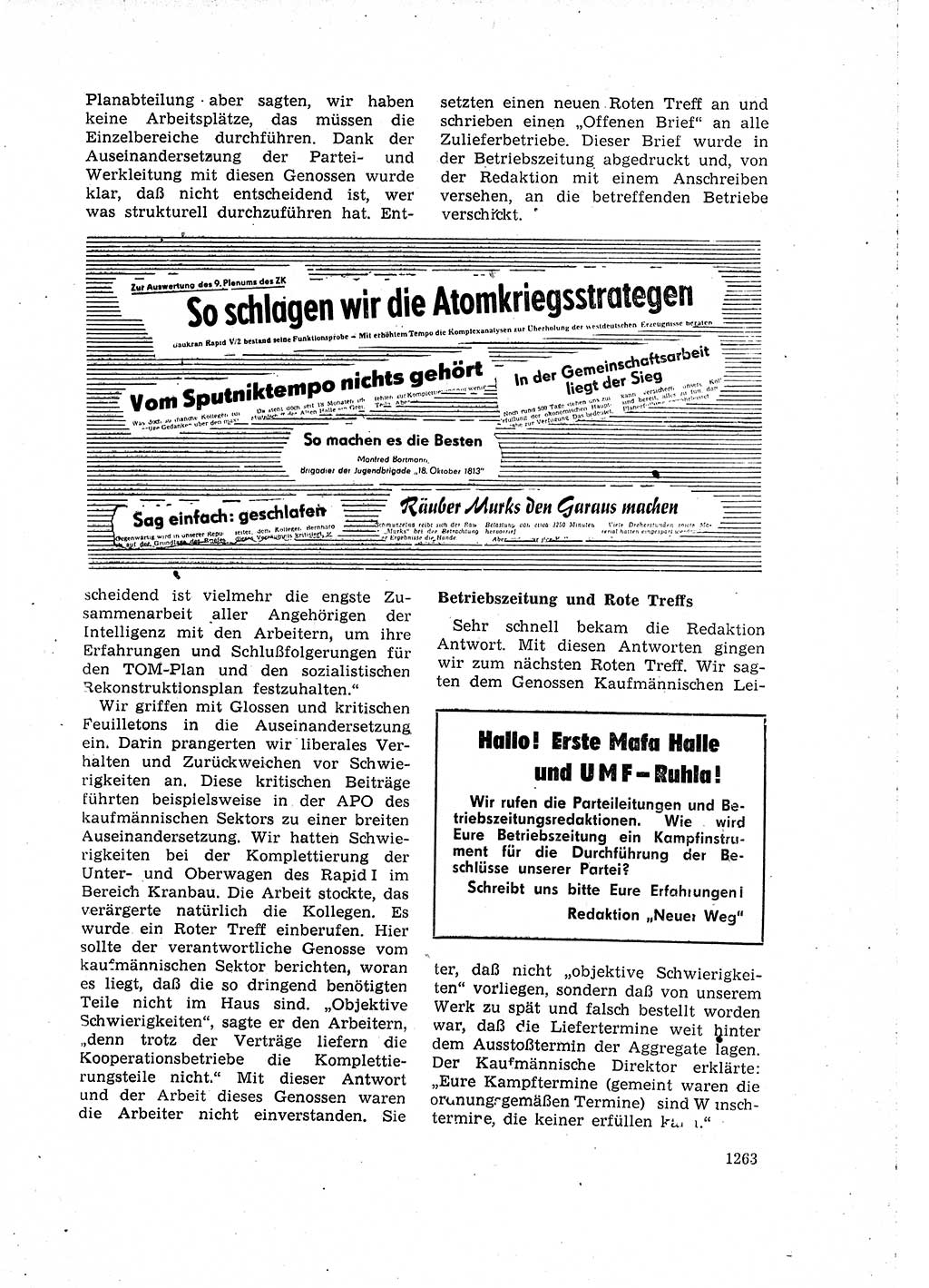 Neuer Weg (NW), Organ des Zentralkomitees (ZK) der SED (Sozialistische Einheitspartei Deutschlands) für Fragen des Parteilebens, 15. Jahrgang [Deutsche Demokratische Republik (DDR)] 1960, Seite 1263 (NW ZK SED DDR 1960, S. 1263)