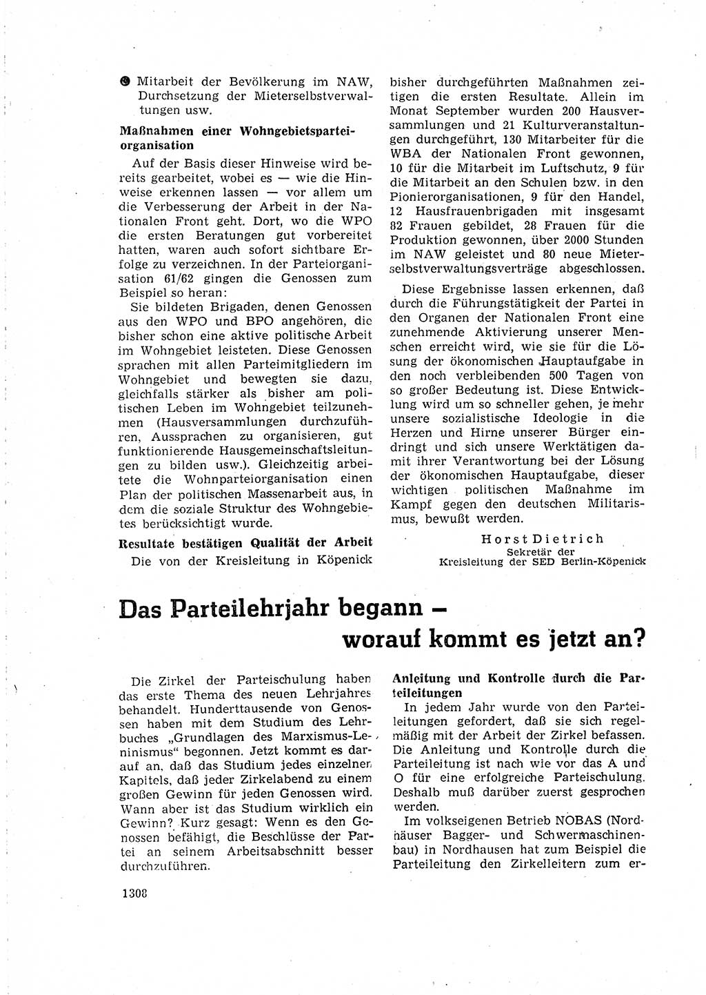 Neuer Weg (NW), Organ des Zentralkomitees (ZK) der SED (Sozialistische Einheitspartei Deutschlands) für Fragen des Parteilebens, 15. Jahrgang [Deutsche Demokratische Republik (DDR)] 1960, Seite 1308 (NW ZK SED DDR 1960, S. 1308)