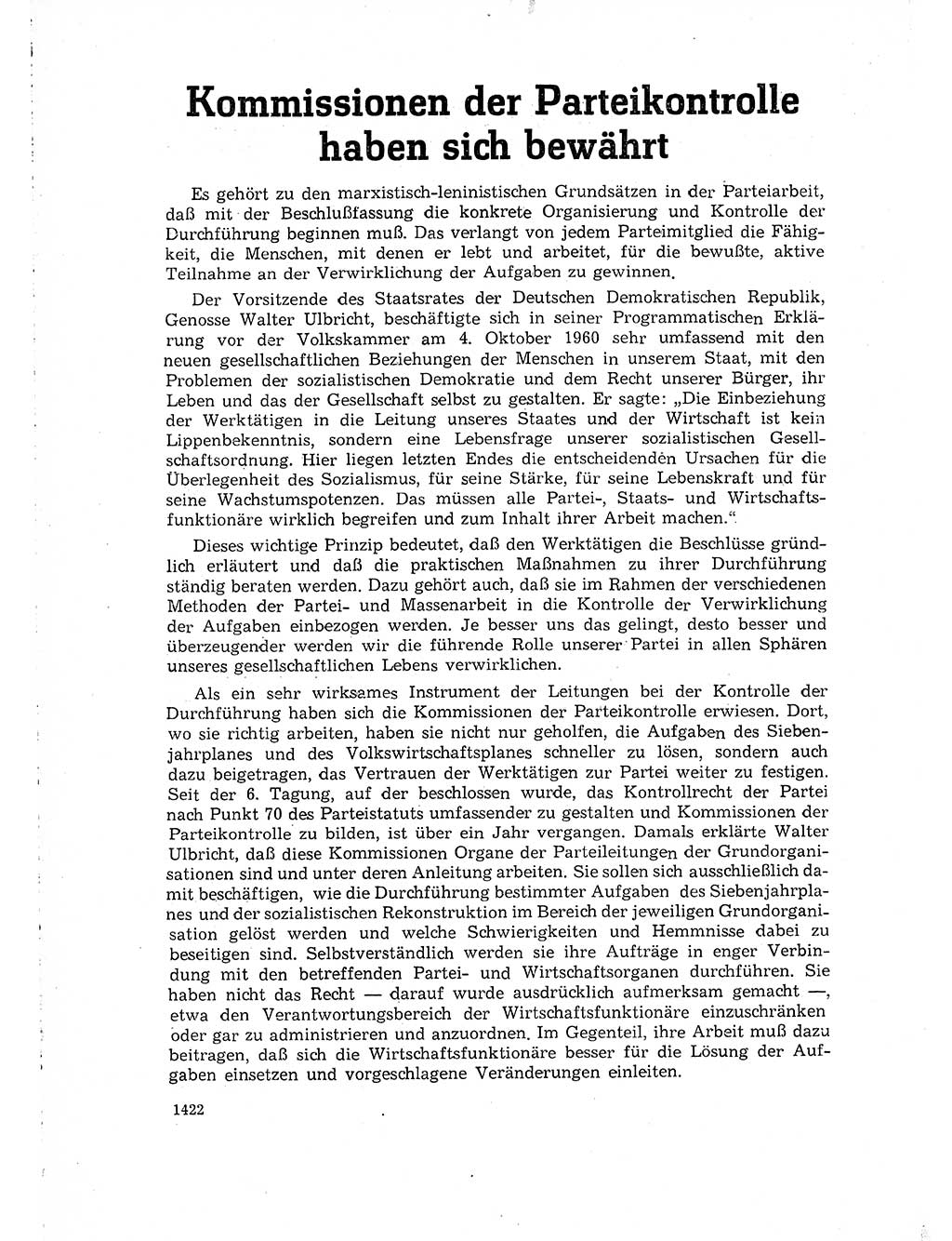 Neuer Weg (NW), Organ des Zentralkomitees (ZK) der SED (Sozialistische Einheitspartei Deutschlands) für Fragen des Parteilebens, 15. Jahrgang [Deutsche Demokratische Republik (DDR)] 1960, Seite 1422 (NW ZK SED DDR 1960, S. 1422)