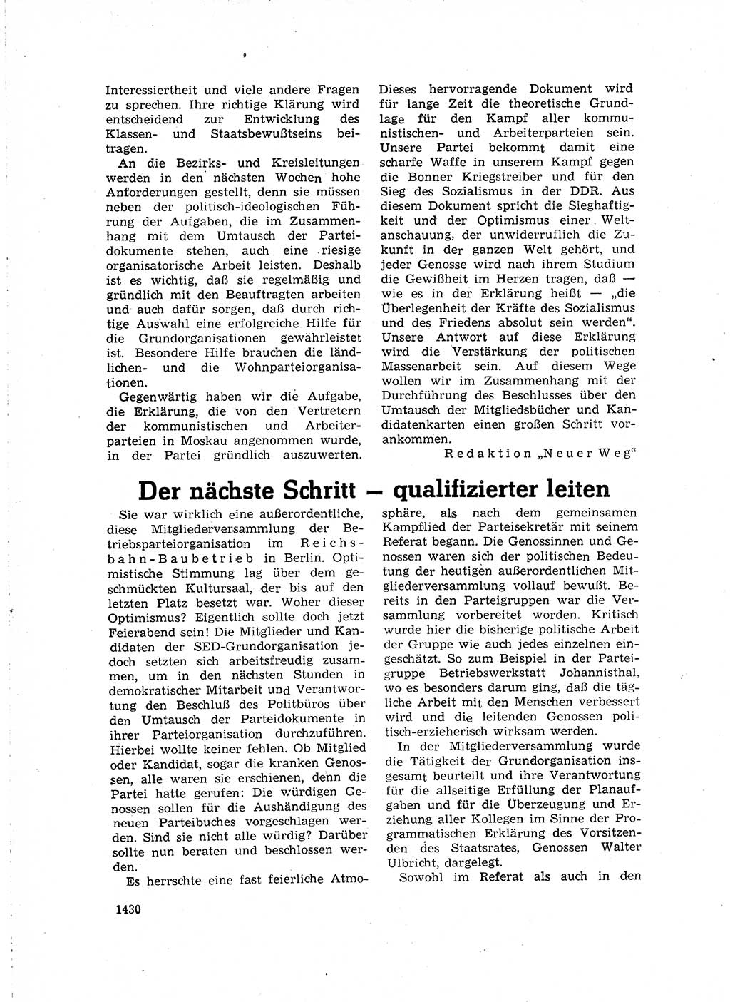 Neuer Weg (NW), Organ des Zentralkomitees (ZK) der SED (Sozialistische Einheitspartei Deutschlands) für Fragen des Parteilebens, 15. Jahrgang [Deutsche Demokratische Republik (DDR)] 1960, Seite 1430 (NW ZK SED DDR 1960, S. 1430)