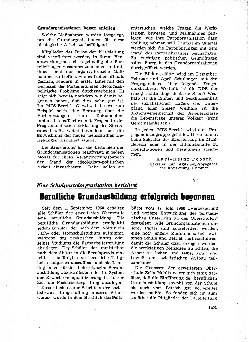 Neuer Weg (NW), Organ des Zentralkomitees (ZK) der SED (Sozialistische Einheitspartei Deutschlands) für Fragen des Parteilebens, 15. Jahrgang [Deutsche Demokratische Republik (DDR)] 1960, Seite 1451 (NW ZK SED DDR 1960, S. 1451)