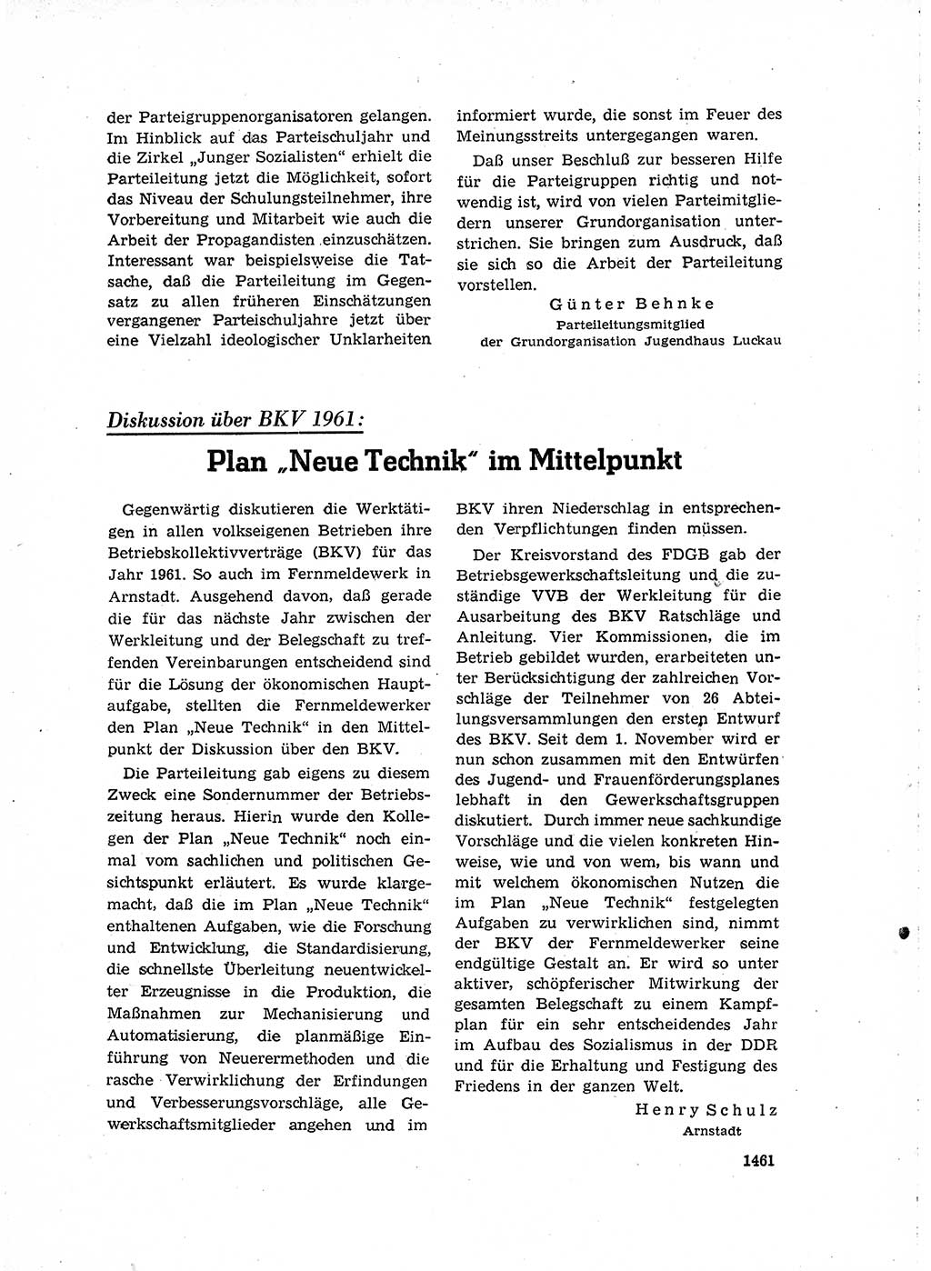 Neuer Weg (NW), Organ des Zentralkomitees (ZK) der SED (Sozialistische Einheitspartei Deutschlands) für Fragen des Parteilebens, 15. Jahrgang [Deutsche Demokratische Republik (DDR)] 1960, Seite 1461 (NW ZK SED DDR 1960, S. 1461)