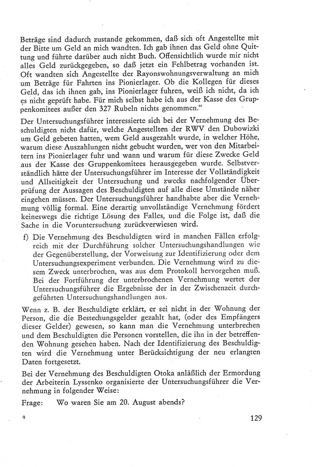 Die Vernehmung [Deutsche Demokratische Republik (DDR)] 1960, Seite 129 (Vern. DDR 1960, S. 129)