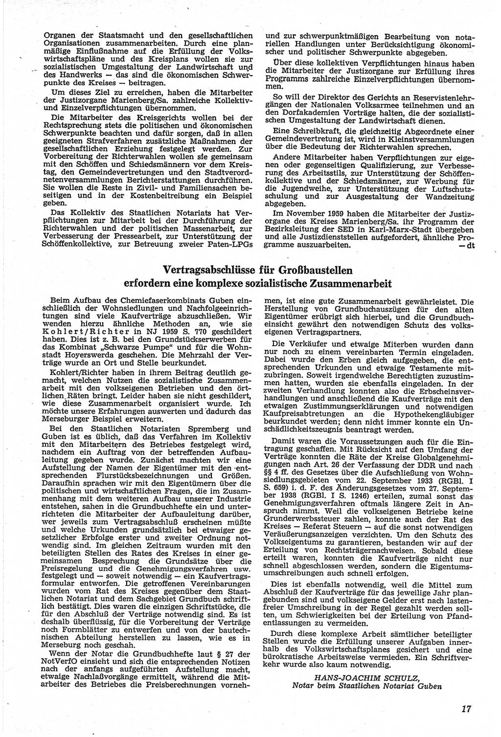 Neue Justiz (NJ), Zeitschrift für Recht und Rechtswissenschaft [Deutsche Demokratische Republik (DDR)], 14. Jahrgang 1960, Seite 17 (NJ DDR 1960, S. 17)