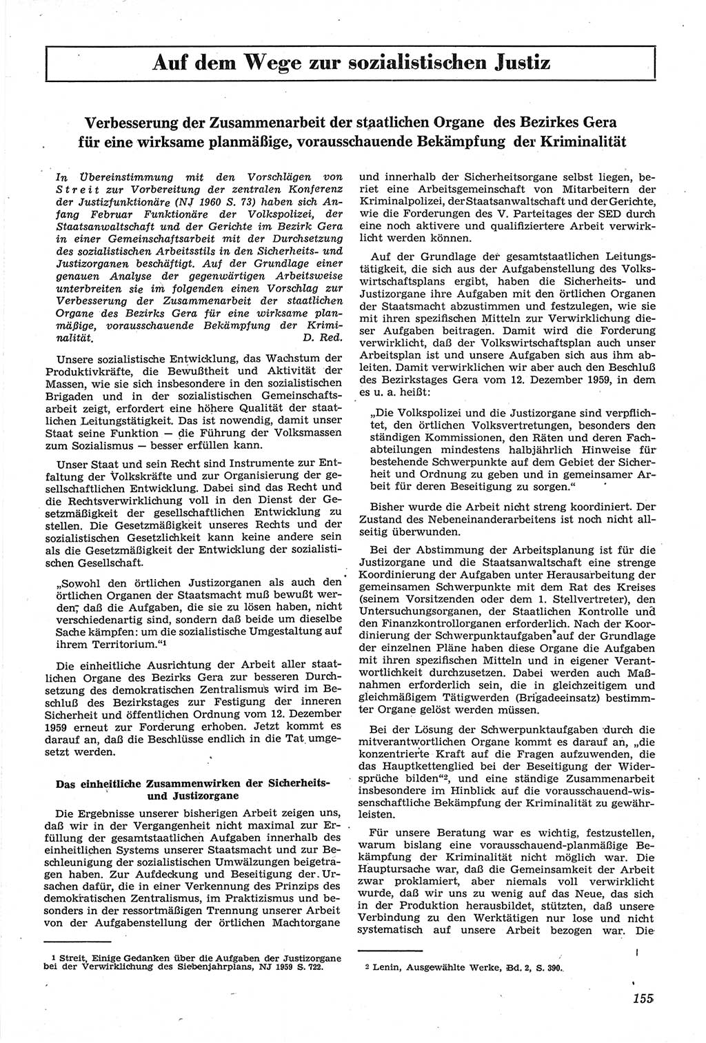 Neue Justiz (NJ), Zeitschrift für Recht und Rechtswissenschaft [Deutsche Demokratische Republik (DDR)], 14. Jahrgang 1960, Seite 155 (NJ DDR 1960, S. 155)