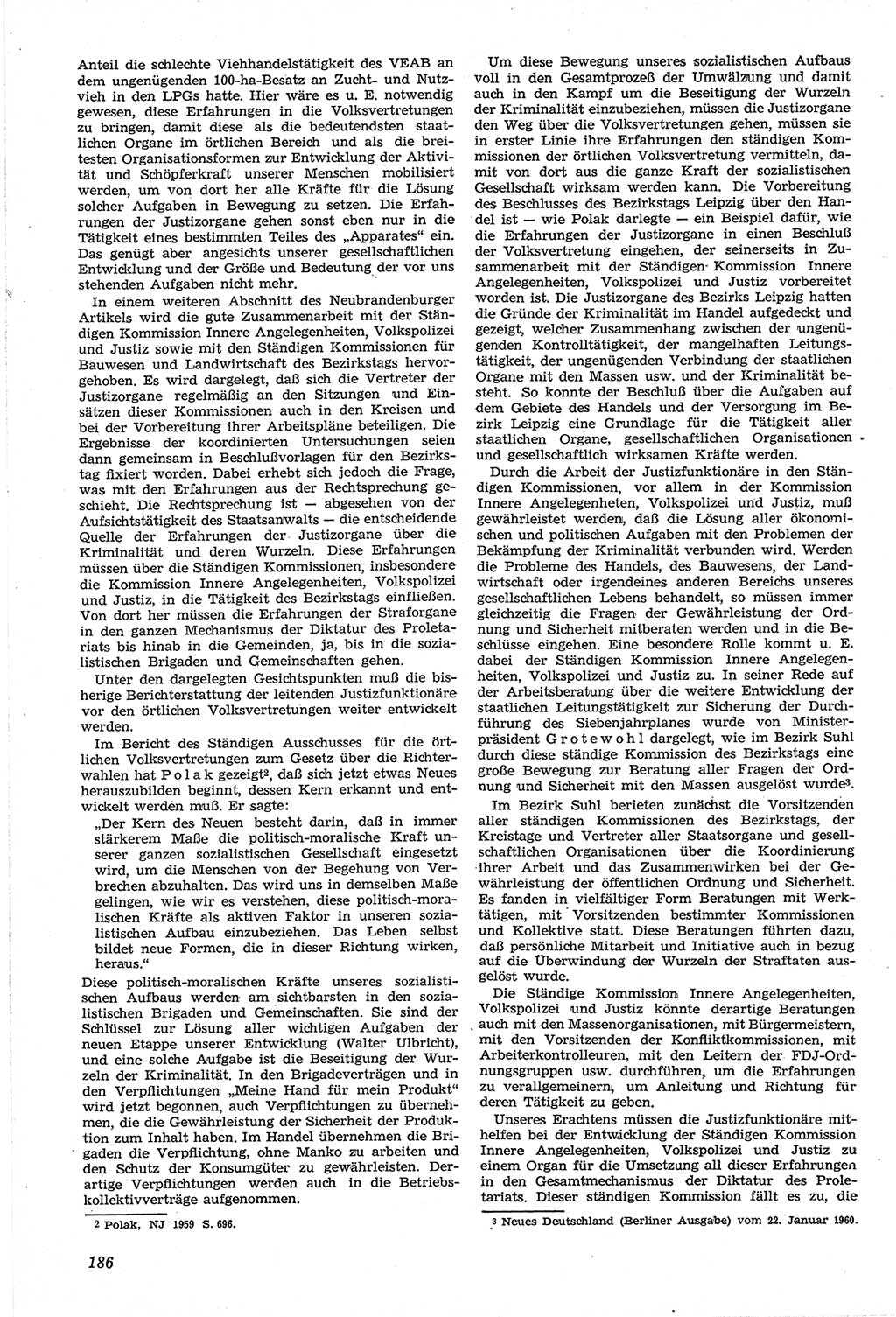 Neue Justiz (NJ), Zeitschrift für Recht und Rechtswissenschaft [Deutsche Demokratische Republik (DDR)], 14. Jahrgang 1960, Seite 186 (NJ DDR 1960, S. 186)