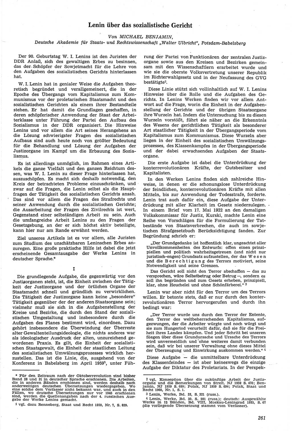 Neue Justiz (NJ), Zeitschrift für Recht und Rechtswissenschaft [Deutsche Demokratische Republik (DDR)], 14. Jahrgang 1960, Seite 261 (NJ DDR 1960, S. 261)