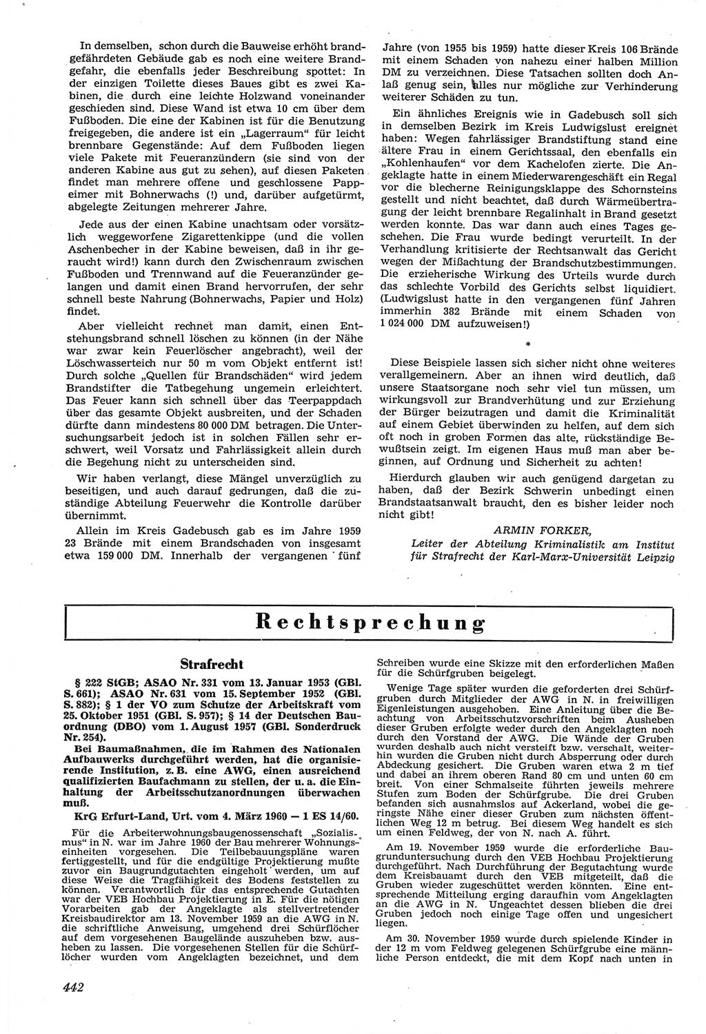Neue Justiz (NJ), Zeitschrift für Recht und Rechtswissenschaft [Deutsche Demokratische Republik (DDR)], 14. Jahrgang 1960, Seite 442 (NJ DDR 1960, S. 442)