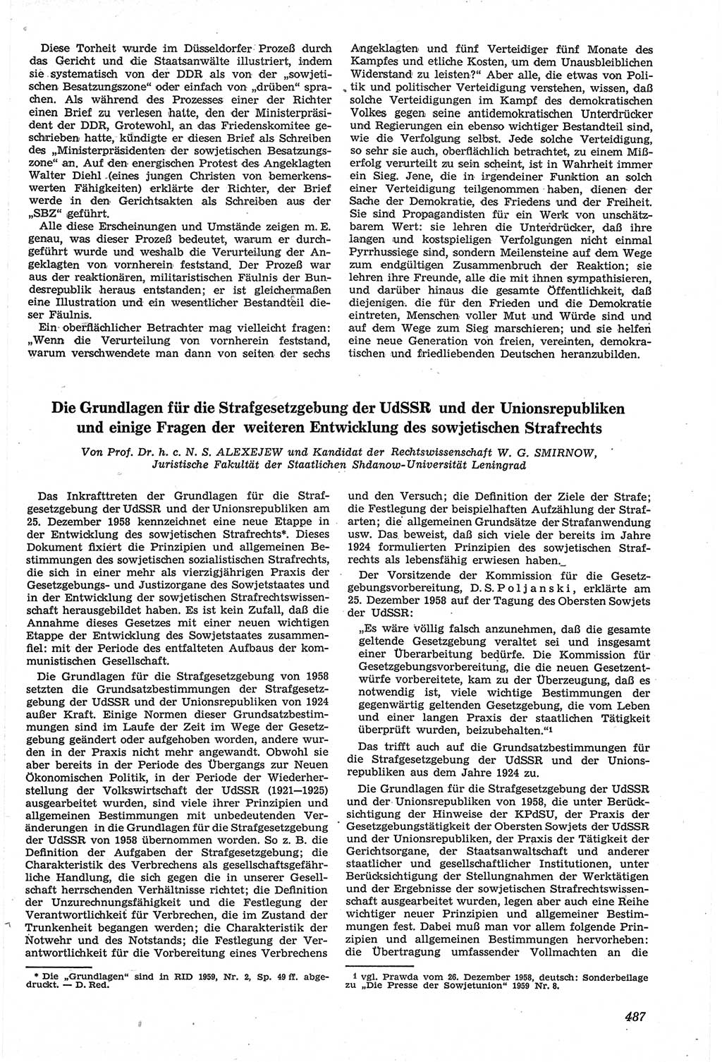 Neue Justiz (NJ), Zeitschrift für Recht und Rechtswissenschaft [Deutsche Demokratische Republik (DDR)], 14. Jahrgang 1960, Seite 487 (NJ DDR 1960, S. 487)