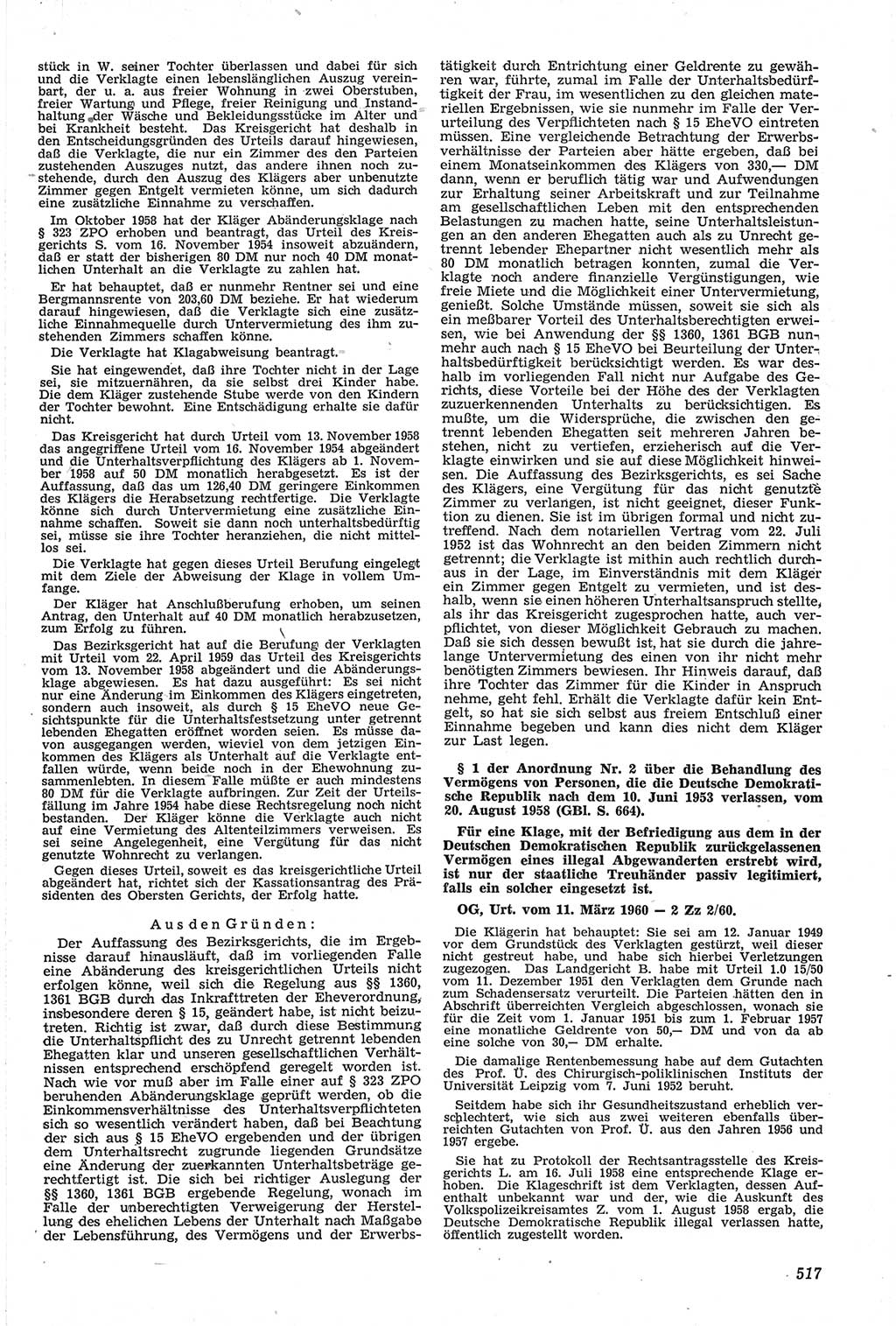 Neue Justiz (NJ), Zeitschrift für Recht und Rechtswissenschaft [Deutsche Demokratische Republik (DDR)], 14. Jahrgang 1960, Seite 517 (NJ DDR 1960, S. 517)