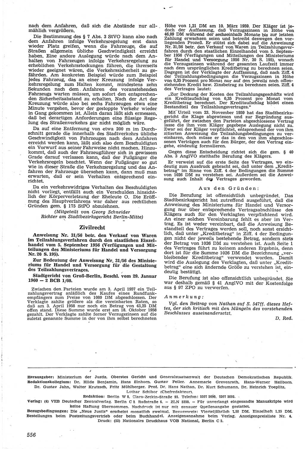 Neue Justiz (NJ), Zeitschrift für Recht und Rechtswissenschaft [Deutsche Demokratische Republik (DDR)], 14. Jahrgang 1960, Seite 556 (NJ DDR 1960, S. 556)