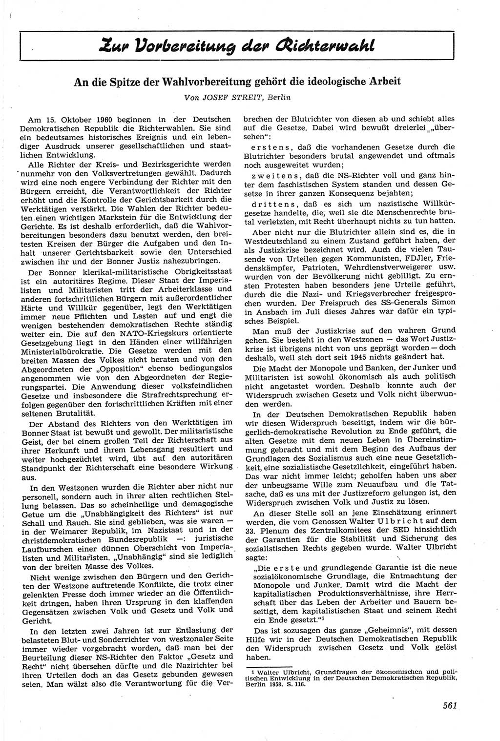 Neue Justiz (NJ), Zeitschrift für Recht und Rechtswissenschaft [Deutsche Demokratische Republik (DDR)], 14. Jahrgang 1960, Seite 561 (NJ DDR 1960, S. 561)