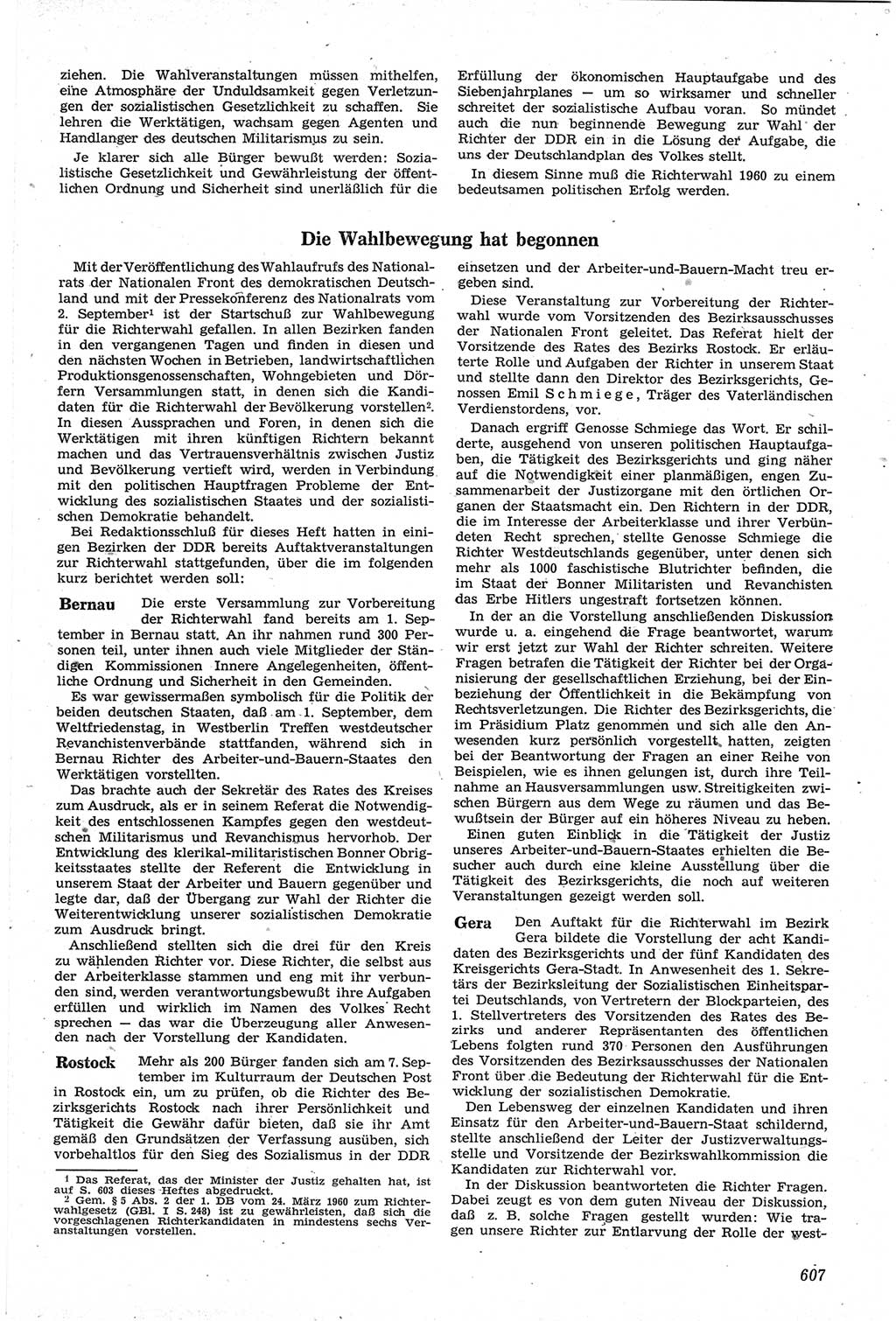 Neue Justiz (NJ), Zeitschrift für Recht und Rechtswissenschaft [Deutsche Demokratische Republik (DDR)], 14. Jahrgang 1960, Seite 607 (NJ DDR 1960, S. 607)
