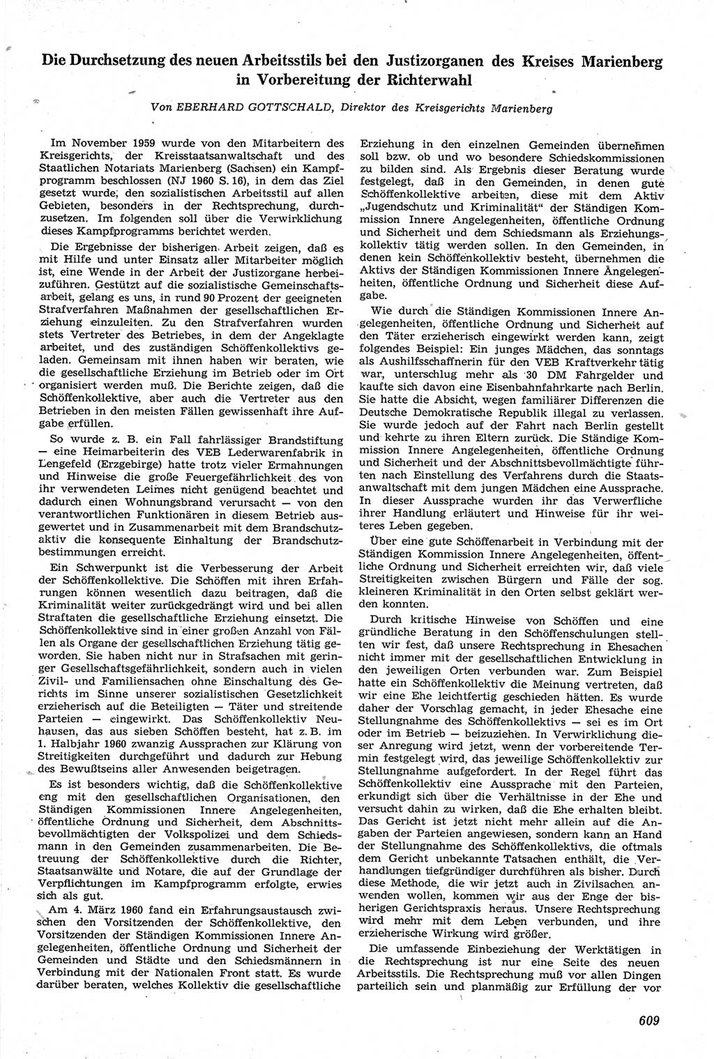 Neue Justiz (NJ), Zeitschrift für Recht und Rechtswissenschaft [Deutsche Demokratische Republik (DDR)], 14. Jahrgang 1960, Seite 609 (NJ DDR 1960, S. 609)