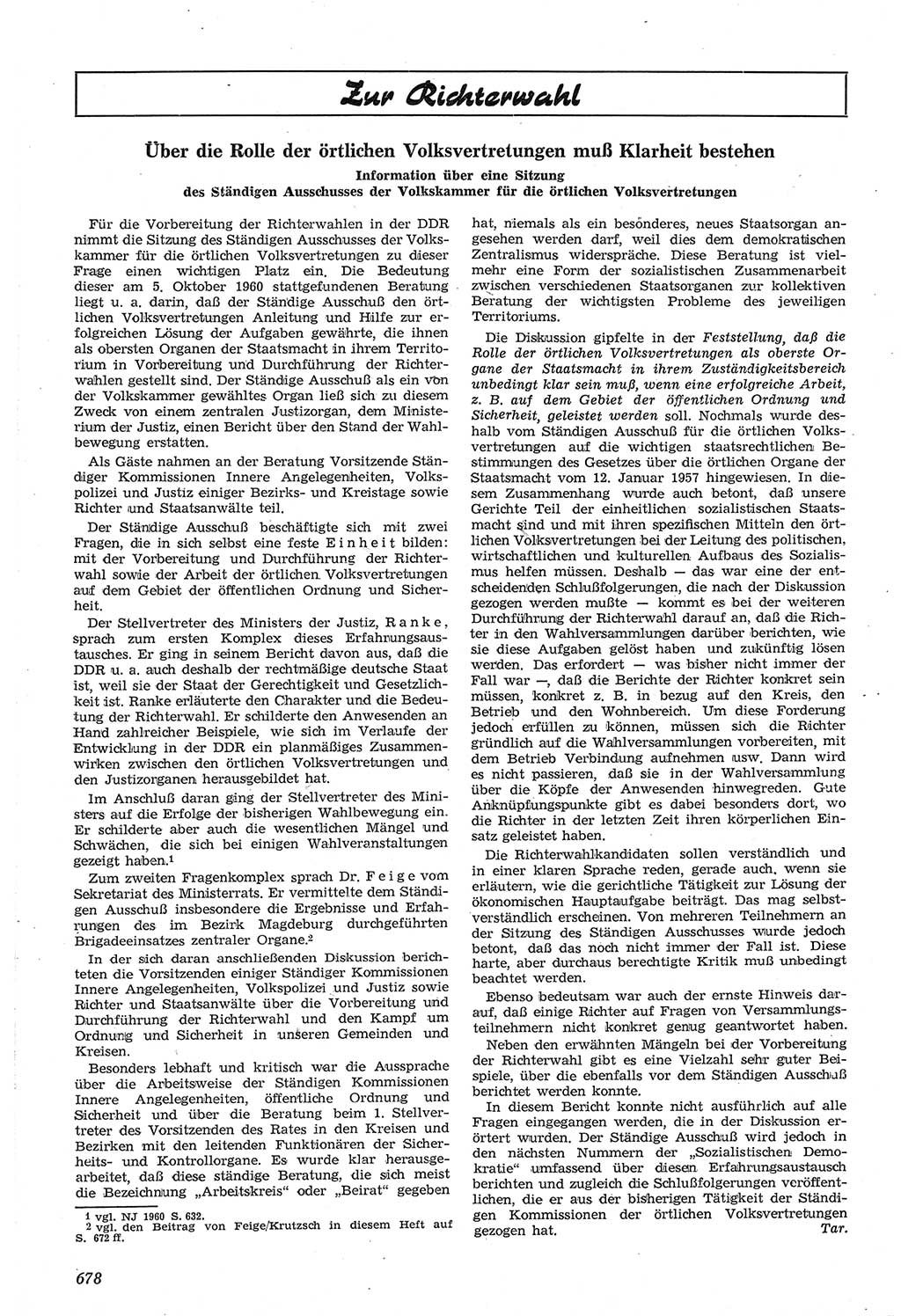 Neue Justiz (NJ), Zeitschrift für Recht und Rechtswissenschaft [Deutsche Demokratische Republik (DDR)], 14. Jahrgang 1960, Seite 678 (NJ DDR 1960, S. 678)