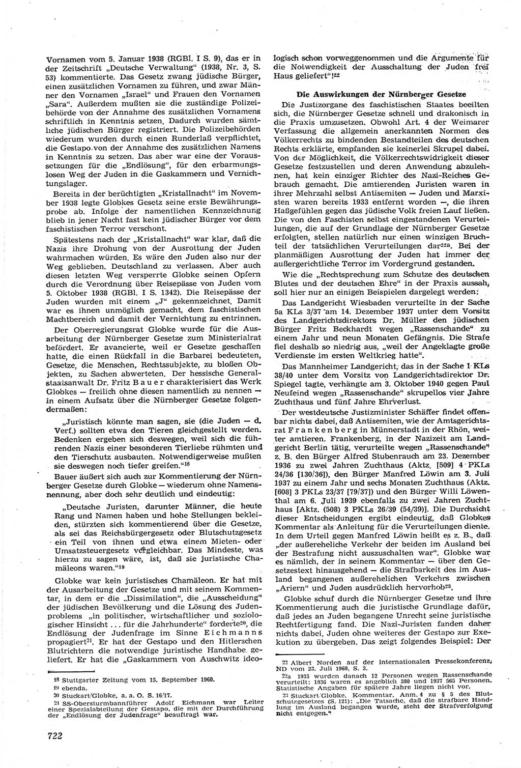 Neue Justiz (NJ), Zeitschrift für Recht und Rechtswissenschaft [Deutsche Demokratische Republik (DDR)], 14. Jahrgang 1960, Seite 722 (NJ DDR 1960, S. 722)