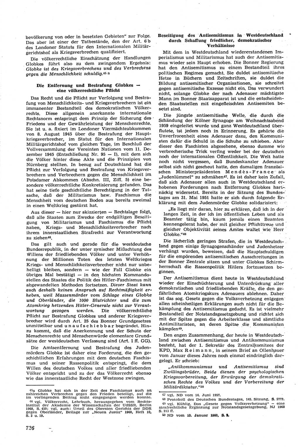 Neue Justiz (NJ), Zeitschrift für Recht und Rechtswissenschaft [Deutsche Demokratische Republik (DDR)], 14. Jahrgang 1960, Seite 726 (NJ DDR 1960, S. 726)