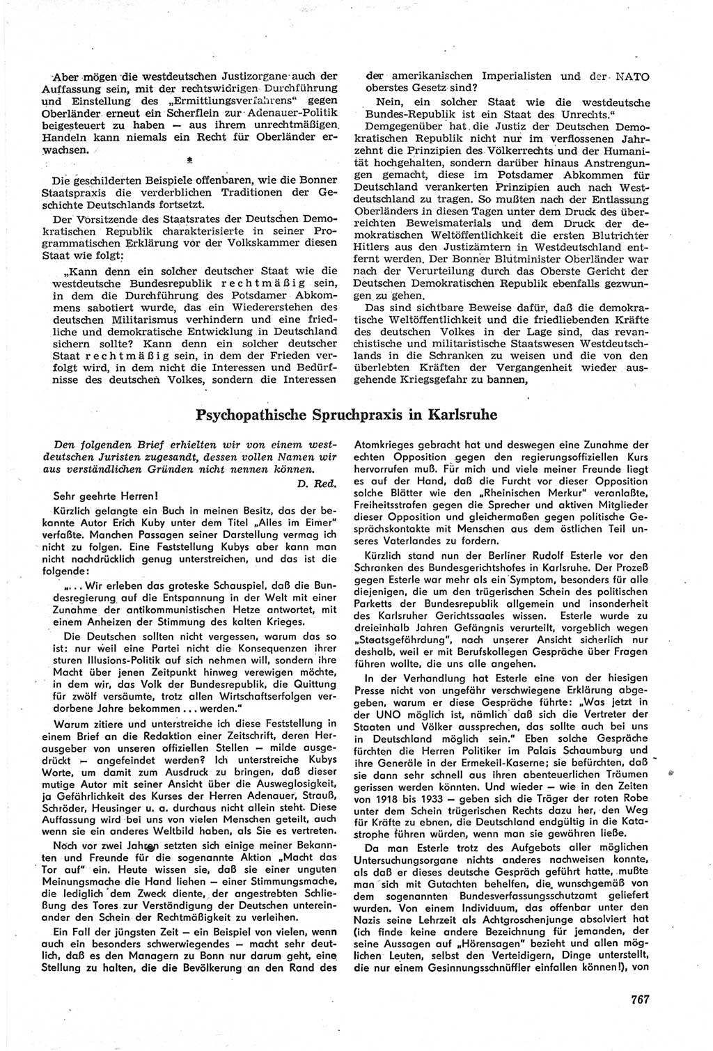 Neue Justiz (NJ), Zeitschrift für Recht und Rechtswissenschaft [Deutsche Demokratische Republik (DDR)], 14. Jahrgang 1960, Seite 767 (NJ DDR 1960, S. 767)