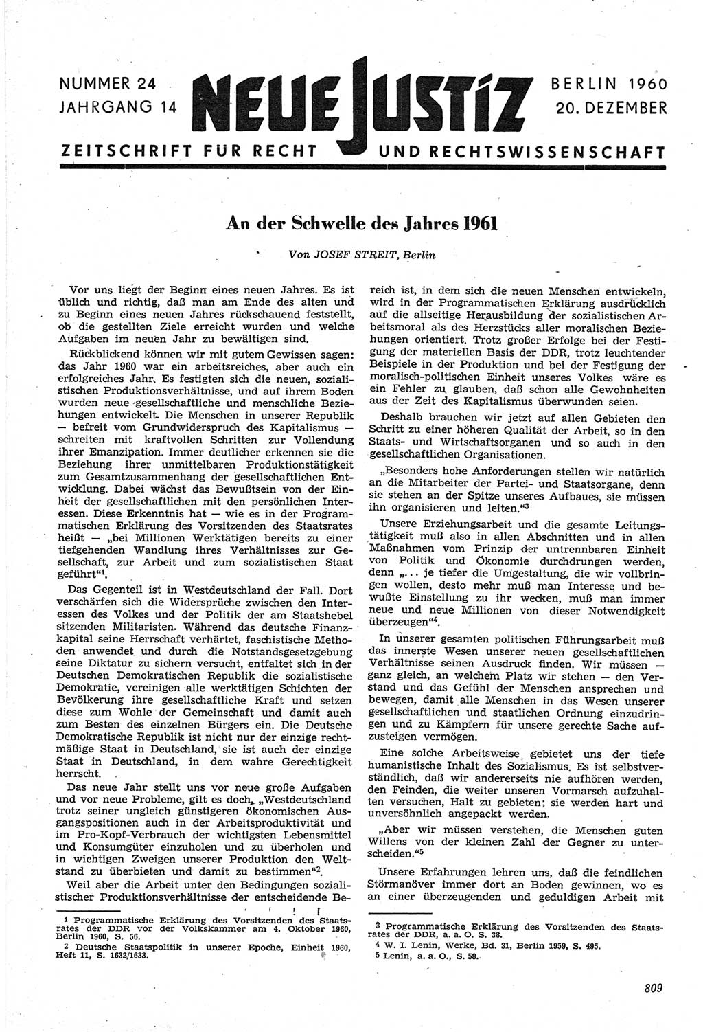 Neue Justiz (NJ), Zeitschrift für Recht und Rechtswissenschaft [Deutsche Demokratische Republik (DDR)], 14. Jahrgang 1960, Seite 809 (NJ DDR 1960, S. 809)