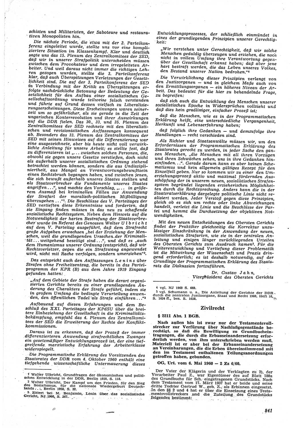 Neue Justiz (NJ), Zeitschrift für Recht und Rechtswissenschaft [Deutsche Demokratische Republik (DDR)], 14. Jahrgang 1960, Seite 841 (NJ DDR 1960, S. 841)
