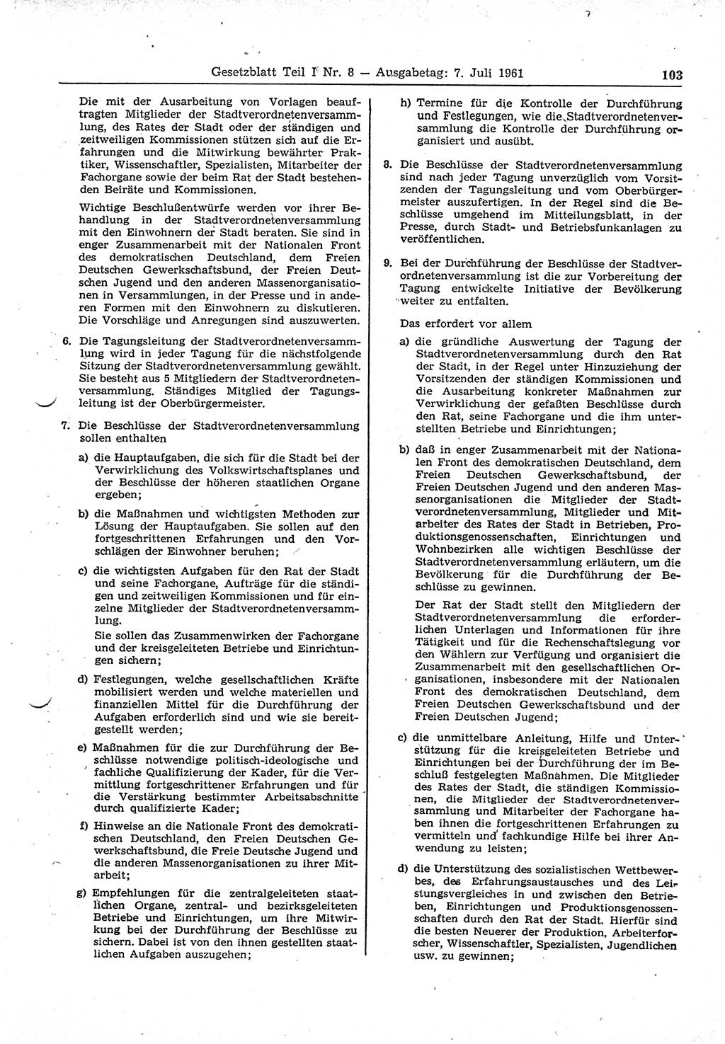 Gesetzblatt (GBl.) der Deutschen Demokratischen Republik (DDR) Teil â… 1961, Seite 103 (GBl. DDR â… 1961, S. 103)