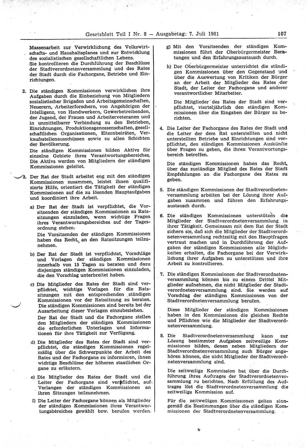 Gesetzblatt (GBl.) der Deutschen Demokratischen Republik (DDR) Teil Ⅰ 1961, Seite 107 (GBl. DDR Ⅰ 1961, S. 107)