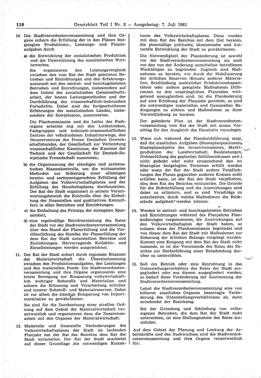 Gesetzblatt (GBl.) der Deutschen Demokratischen Republik (DDR) Teil Ⅰ 1961, Seite 110 (GBl. DDR Ⅰ 1961, S. 110)