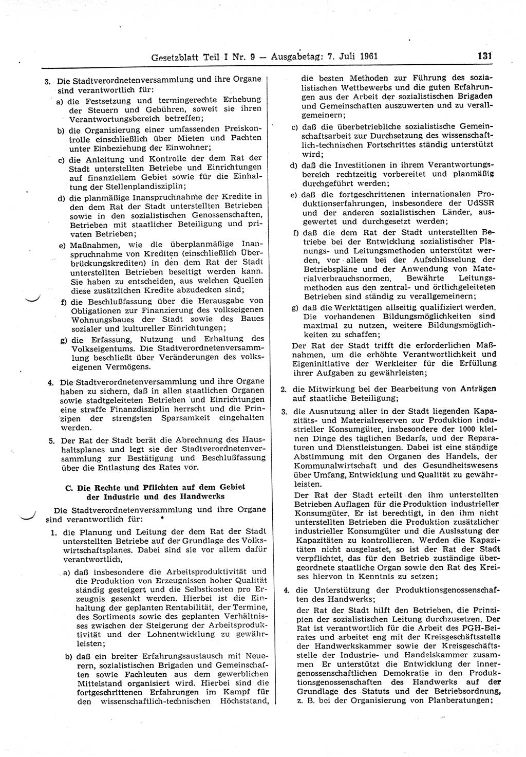 Gesetzblatt (GBl.) der Deutschen Demokratischen Republik (DDR) Teil Ⅰ 1961, Seite 131 (GBl. DDR Ⅰ 1961, S. 131)