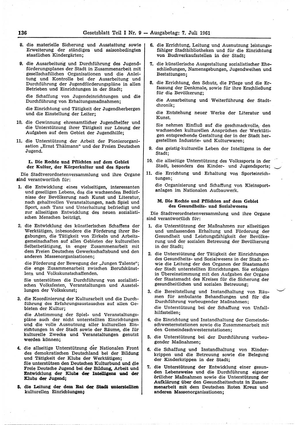 Gesetzblatt (GBl.) der Deutschen Demokratischen Republik (DDR) Teil Ⅰ 1961, Seite 136 (GBl. DDR Ⅰ 1961, S. 136)