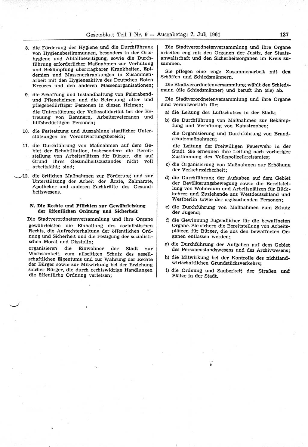 Gesetzblatt (GBl.) der Deutschen Demokratischen Republik (DDR) Teil Ⅰ 1961, Seite 137 (GBl. DDR Ⅰ 1961, S. 137)