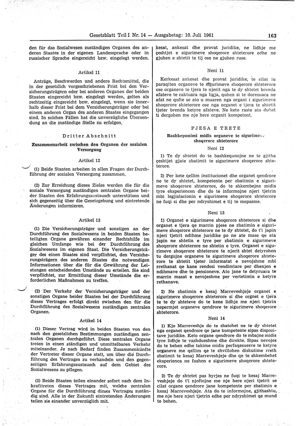 Gesetzblatt (GBl.) der Deutschen Demokratischen Republik (DDR) Teil Ⅰ 1961, Seite 163 (GBl. DDR Ⅰ 1961, S. 163)